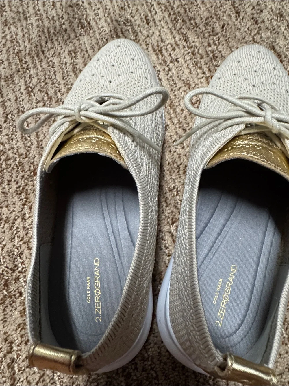 Cole Haan Women's Knit Sneakers in Light Beige with Gold Accents